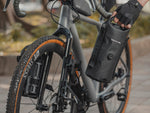 Weatherproof Topeak Fork Drybag - 4L - About to be loaded onto front fork of bike